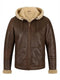 Mens Brown Shearling Hooded Leather Jacket