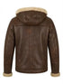 Mens Brown Shearling Hooded Leather Jacket
