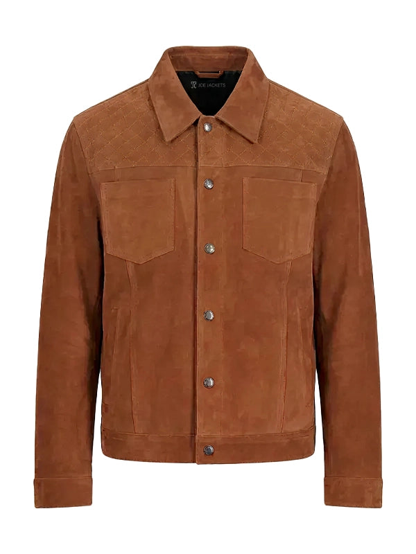 Men's Brown Suede Leather Trucker Jacket