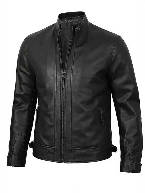 Men's Black Cafe Racer Leather Biker Jacket