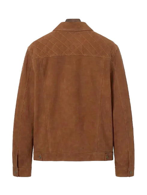 Men's Brown Suede Leather Trucker Jacket