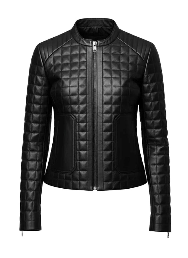 Women's Black Quilted Motorcycle Leather Jacket