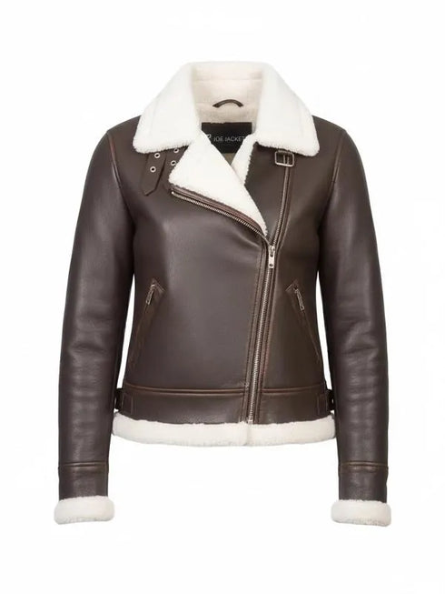 Women's B-3 Brown Leather Bomber Jacket