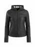 Women's Black Leather Hooded Bomber Jacket