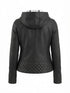 Women's Black Leather Hooded Bomber Jacket