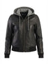 Women's Black Hooded Leather Bomber Jacket