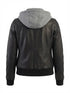 Women's Black Hooded Leather Bomber Jacket
