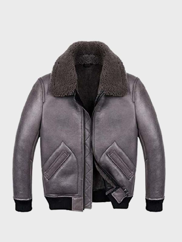 Men's Shearling Grey Sheepskin B2 Leather Jacket