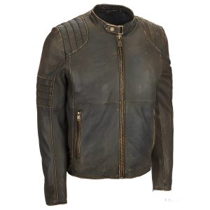 Brown Distressed Cafe Racer Leather Jacket