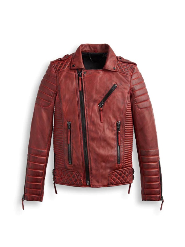 Men's Red Biker Leather Motorbike Jacket