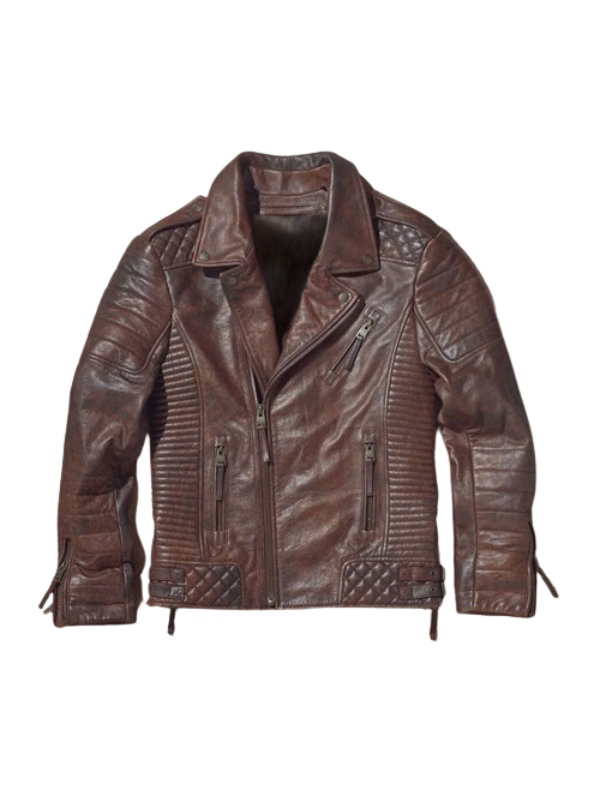 Men's Waxed Brown Biker Leather Jacket
