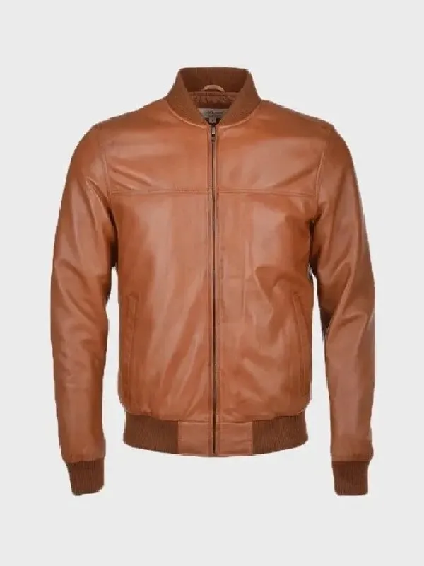 Men's Waxed Bomber Brown Leather Jacket