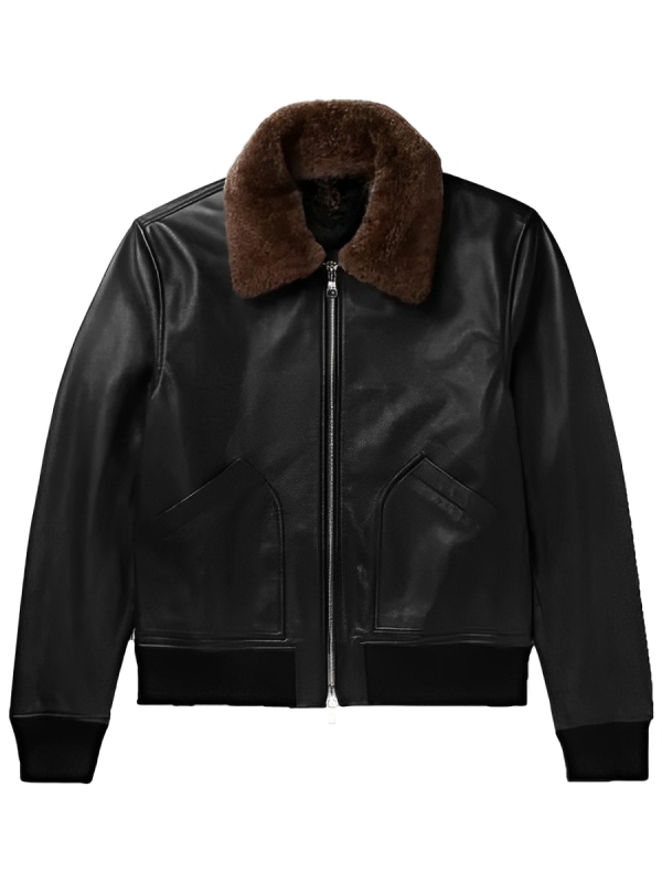 Men's Black Bomber Shearling Leather Jacket