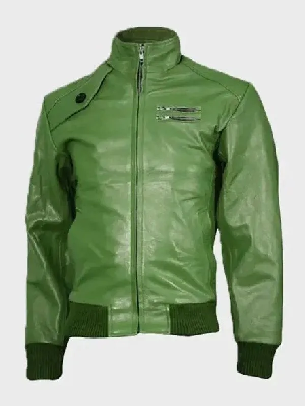 Men's Green Bomber Leather Jacket