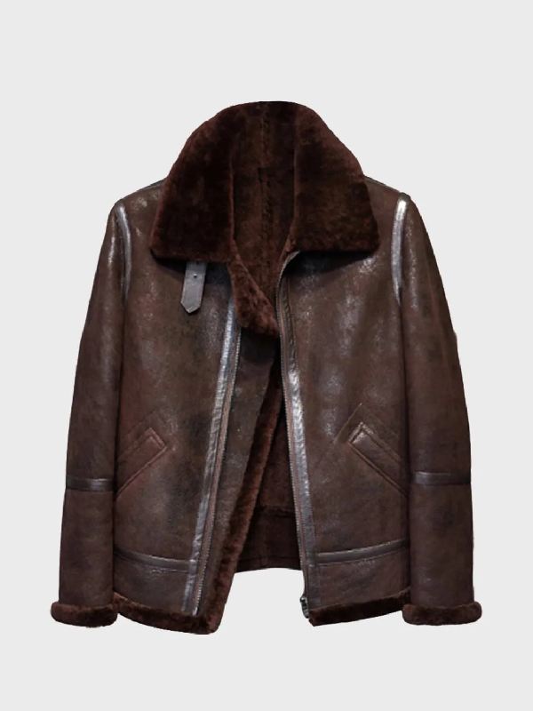Men’s Brown Distressed B3 Shearling Leather Jacket