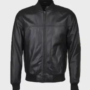 Men's Slim Fit Leather Bomber Black Jacket