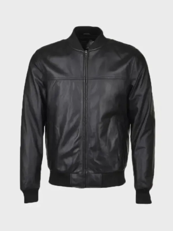 Men's Slim Fit Leather Bomber Black Jacket