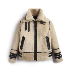 Off White Shearling Leather Jacket With Strips