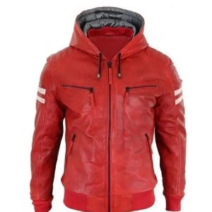 Men's Red Bomber Hooded Jacket