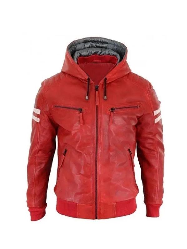 Men's Red Bomber Hooded Jacket