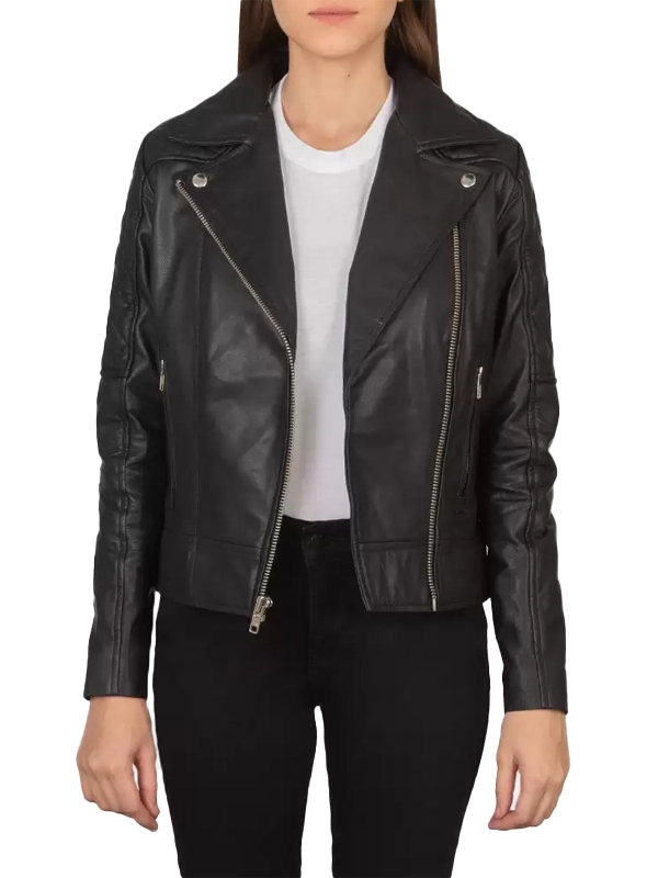Womens Carolyn Quilted Black Biker Jacket