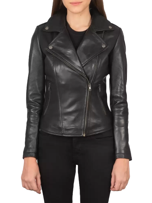 Womens Flashback Black Leather Biker Jacket
