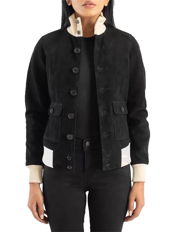 Womens Sasha A1 Black Suede Bomber Jacket