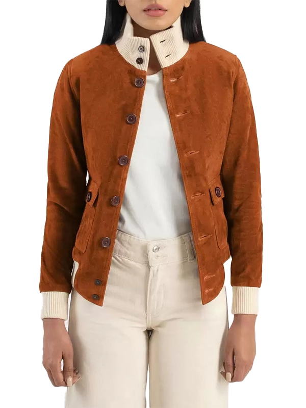 Womens Sasha A1 Brown Suede Bomber Jacket