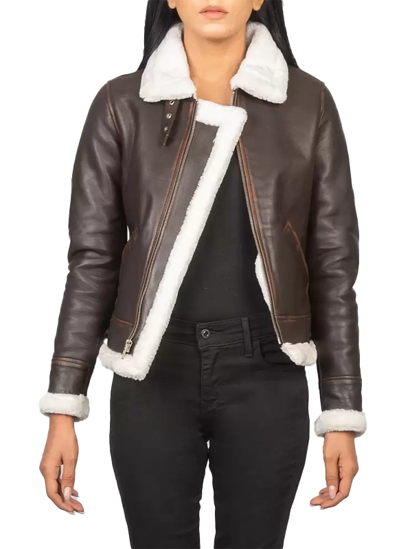 Womens B-3 Brown Leather Bomber Jacket