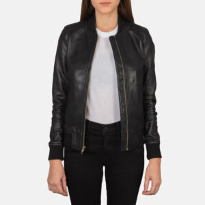 Women`s Bliss Black Leather Bomber Jacket
