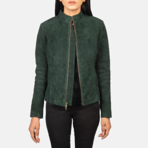 Rumella Green Biker Women`s Suede Jacket