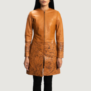 Sandy Tan Dye Women`s Long Winter Leather Coat