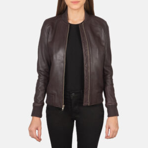 Women`s Bliss Maroon Leather Bomber Jacket