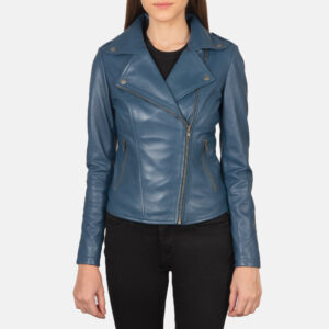 Flashback Blue Leather Women`s Biker Jacket