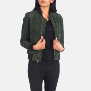 Women`s Bliss Green Bomber Suede Jacket