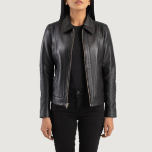Vixen Black Classic Collar Leather Women`s Biker Jacket