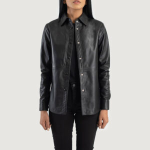 Zenith Black Leather Women`s Shirt-Style Biker Jacket