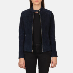 Women's Kelsee Navy Blue Biker Suede Jacket