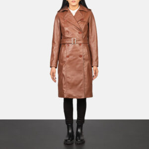 Double Breasted Alice Brown Women`s Long Leather Winter Coat