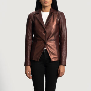 Ruby Metallic Maroon Women's Leather Blazer