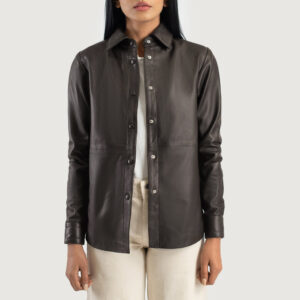 Zenith Brown Leather Women`s Shirt-Style Biker Jacket