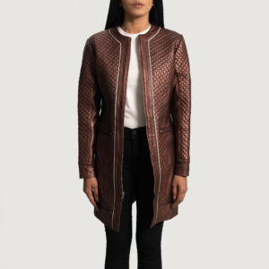 Trudy Lane Quilted Maroon Women`s Long Winter Leather Coat