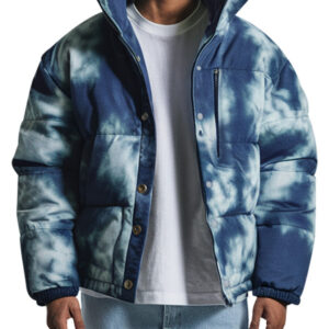 Blue Tie-Dye Hooded Puffer Jacket