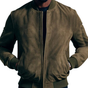 Olive Green Suede Bomber Jacket for Men