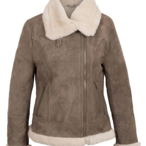 Brown Shearling Sheepskin Leather Jacket for Women