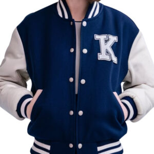 Women's Navy Senior Class Varsity Jacket with Durable Leather Sleeves