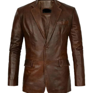 Men`s Leather Blazer in Distressed Brown Finish