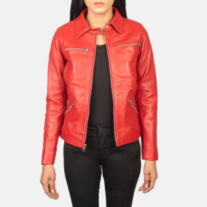 Tomachi Red Leather Women`s Biker Jacket