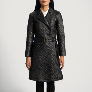 Elegant Susan Black Leather Trench Coat for Women