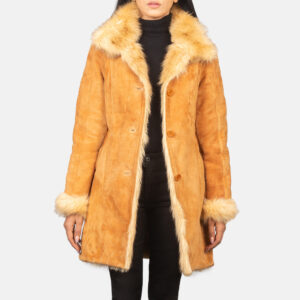 Erica Shearling Beige Women`s Long Winter Leather Coat